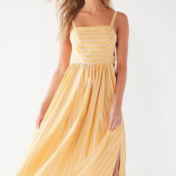 Urban Outfitters Dresses & Skirts - Urban outfitters Kaye Yellow Stripe Square-Neck
Button-Side Midi Dress - Medium